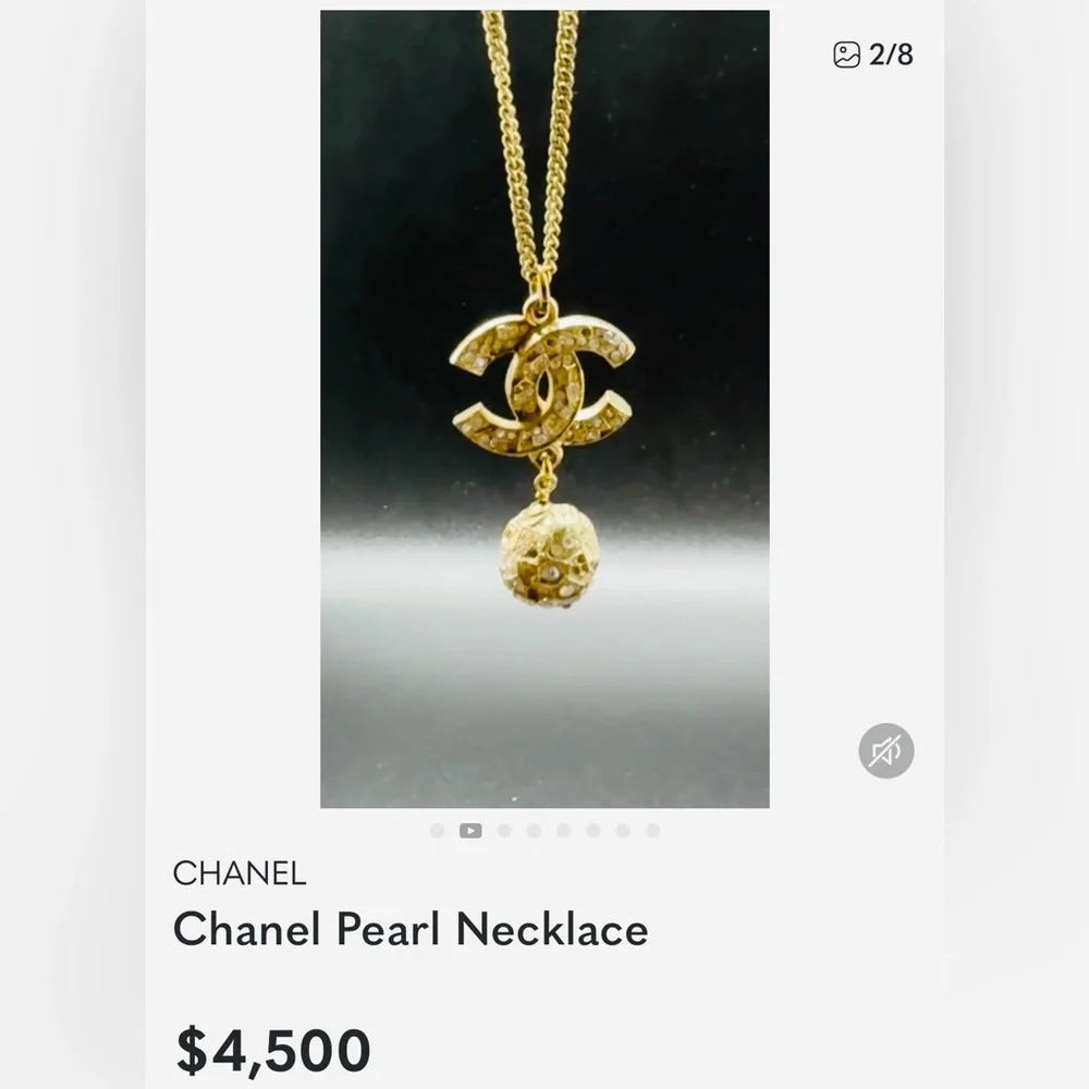 A-1FN-8: NECKLACE: Faux Pearls w/Monogram Encrusted Rhinestone Pendant, NWOT